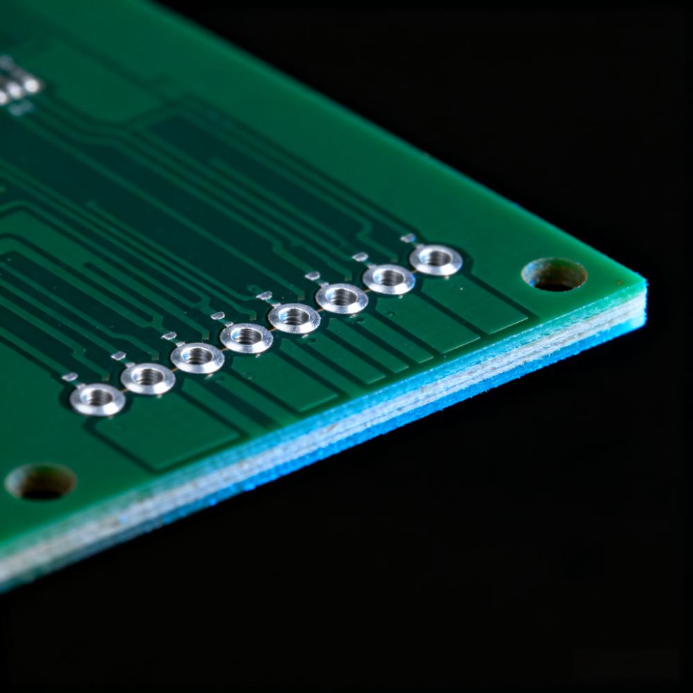 高多层PCB拼板邮票孔组特写,8孔一组孔径0.6mm,孔间距0.4mm适配多层结构.jpeg