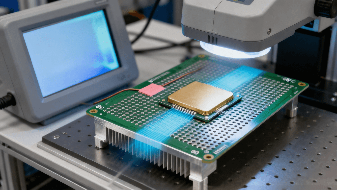 PCB传感器热管理场景,散热过孔阵列+铝基导热层使元件温度降12℃.png
