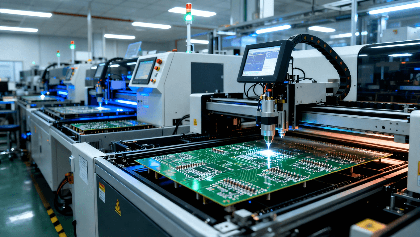 高科技PCB生产线,展示自动化检测、焊接和蚀刻等工序,突显精确的生产过程.png