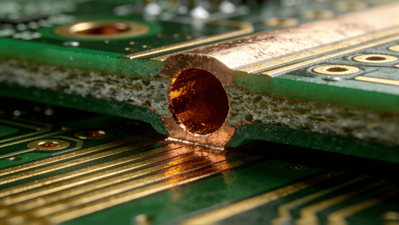 PCB过孔背钻工艺3D剖面渲染图,展示用于高频信号完整性优化.png