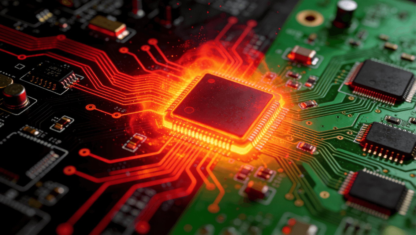 �ȳ������ͼ�ԱȺ�ɫ����ɫPCBɢ��Ч���������Ժ��ɫ���δ�оƬ������ɢ.png