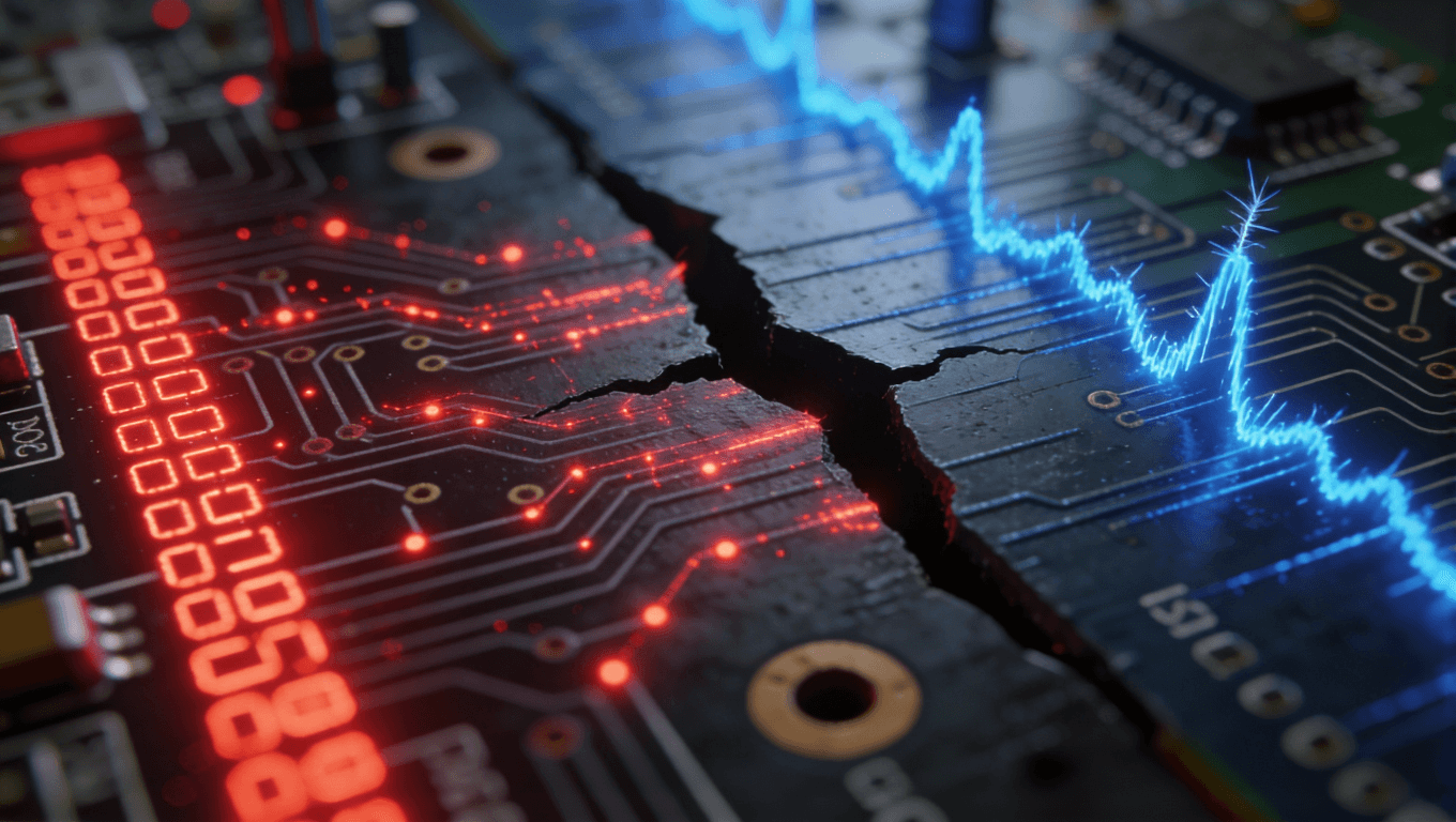 高频PCB接地平面不连续导致数字噪声干扰模拟信号的剖面示意图.png