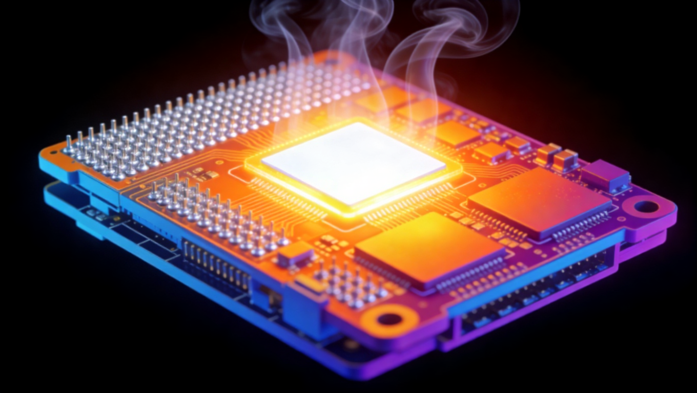 高密度光模块PCB的热分布图,展示散热管理与功率完整性挑战.png