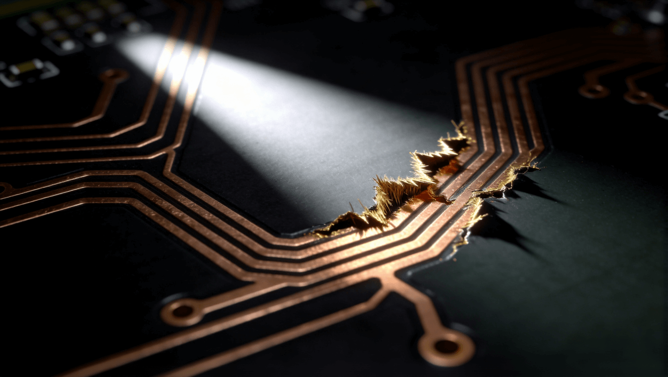 微距展示毫米波PCB线路边缘毛刺缺陷,强调高精度工艺面临的挑战.png