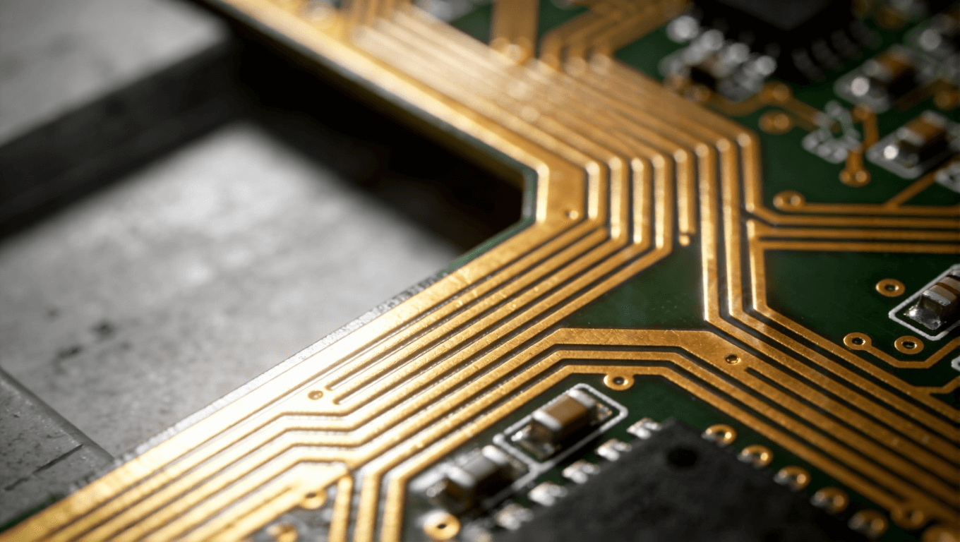 PCB设计中45度折线拐角特写,展示其几何结构与电气特性.png