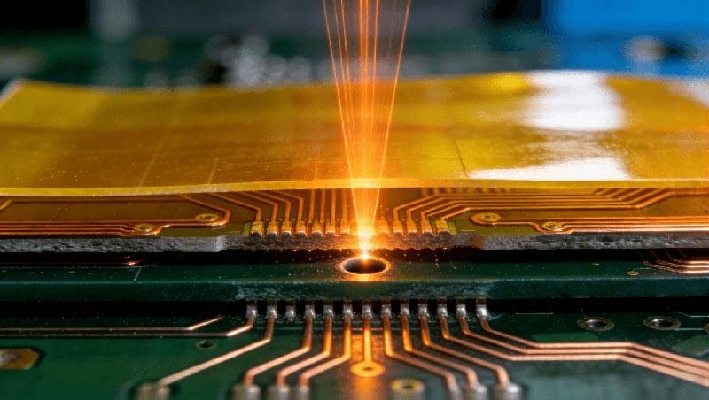 软硬结合板微距视图,展示高频材料、精密线路与激光微加工工艺细节.png