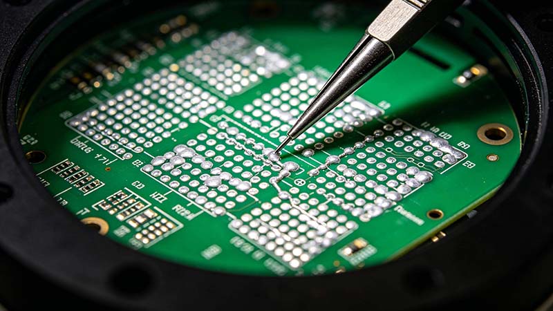 焊膏印刷缺陷排查根因定位,检查显微镜下的PCB焊盘出现桥连与少锡缺陷.jpeg